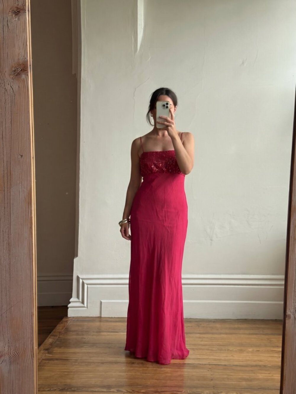 Y2K  Hot Pink Orange Ombré Sequins Strapless Dress